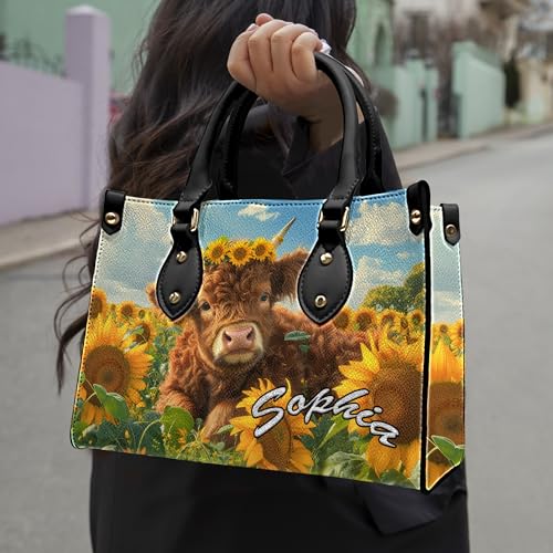 Bolso de cuero personalizado de vaca Highland para mujer miniatura 2