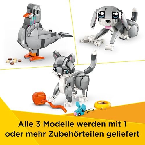 LEGO Creator 3in1 Graue Katze - Tierfigur umbaubar in Taube oder EIN Hund - Kreatives Geburtstagsgeschenk für Mädchen & Jungen ab 8 Jahren - 31163