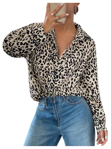 GORGLITTER Women's Cheetah Leopard Print Button Up Blouse