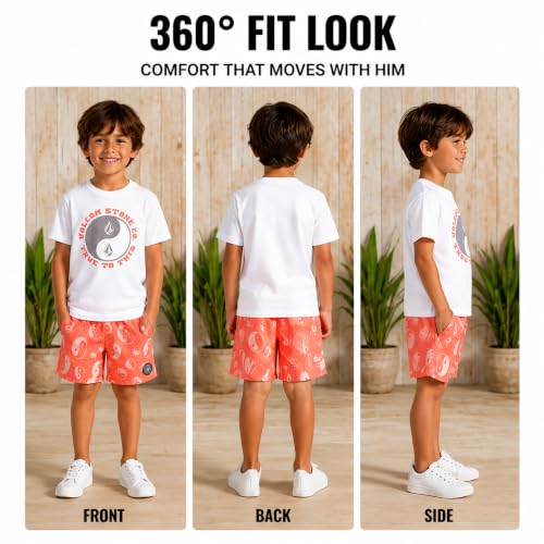 Image of Volcom Baby Boys Swim Set - 2 Piece Short Sleeve Swim Shirt Graphic Tees & Board Shorts - Infant Toddler Little Boys Swimsuit