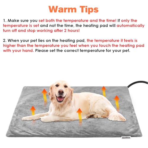 Asstikoo Haustier Heizkissen für Katzen Hunde, einstellbare Hund Heizkissen mit 12 Stufen Timer und 30-55℃ Temperatur, Haustier Heizdecke Electric Pet Heizmatte (M - 45 * 45 cm)