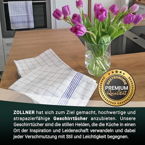 Foto von ZOLLNER 12er Set Geschirrtücher Halbleinen in 50x70 cm - super saugstarke und fusselfreie Küchentücher – waschbar bis 95°C – in blau weiß kariert - Gastronomiequalität - Oeko Tex® Zertifiziert