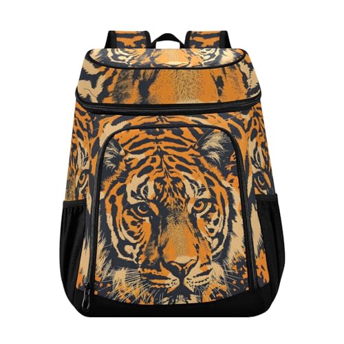 Tiger Head Forest Animal Cooler Backpack Cooler Insulated Leak Proof Lunch Backpack 36 Cans Waterproof Soft for Men Women Picnic Hiking Camping Beach