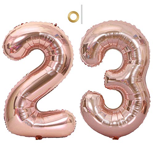 Shuxy 2pcs 40 Inch Number Balloon Foil Balloon Number 23 Jumbo Giant Balloon Prom Balloon Mylar Huge Number Balloon for Birthday Party Decoration Wedding Anniversary, XXXL Rose Gold 23 Number Balloon