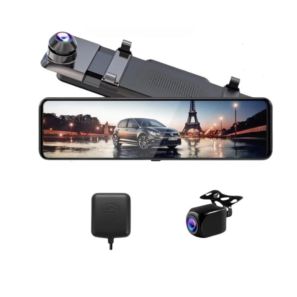 Cámara de salpicadero para espejo retrovisor para coches, cámara delantera y trasera 4K + 1080P, pantalla táctil DVR de 11 pulgadas, WiFi integrado con GPS Logger visión nocturna, grabadora de video