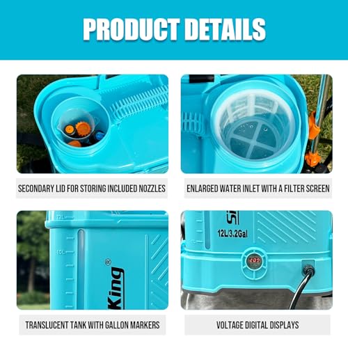 SideKing Battery Powered Backpack Sprayer 3.2 Gallon, 0-80 PSI Adjustable Pressure Sprayer Compatible with 18V Battery, Electric Sprayer with Wand, 5 Nozzles, 2.0Ah Battery&Charger Included