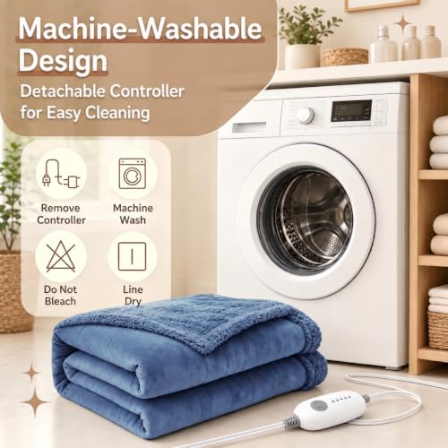 Manta Eléctrica Calefaccionada TICOO Modelo CHUBBY-TH Color Denim Blue Tamaño Throw 50"x60" miniatura 4
