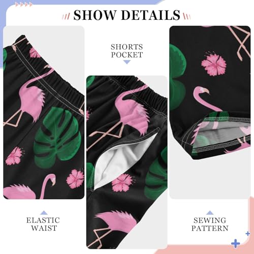 Flamingo Floral Palm Leaf Boys Long Pants Soft Trousers Elastic Waist Kids Lounge Bottoms with Pockets S-XL4