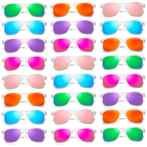12/24 Pack Wholesale Retro Neon Colors Party Favor Supplies Unisex Sunglasses Bulk for Adults Teens, UV400 Protection
