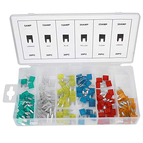 Kit surtido de fusibles automotrices 120 piezas 5A 10A 15A 20A 25A 30A con estuche transparente para autos, camiones y motocicletas miniatura 1