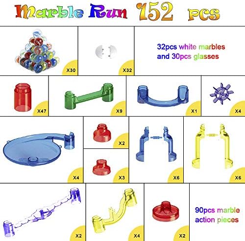 Ucradle Marble Run, 152 Pcs Marble Runs Toy Marble Maze Race Track Game Set, STEM Educational Learning Toy Construction Building Blocks for Kids 4 5 6 7+Years Old Boys and Girls
