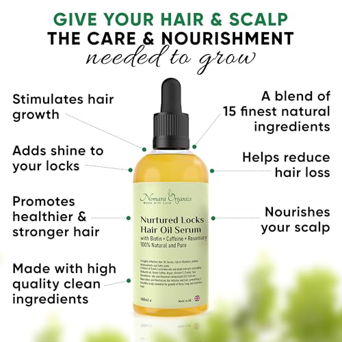 Nomara Organics Hair Growth Oil Serum with Caffeine, Biotin, Rosemary, 100% Natural, Travel Bottle, Vitamins, Coffee Oil, 2 x100mL, Gift Set, Elixir for Regrowth, Anti-Hair Loss, Vegan, Men, Women. - Image 3