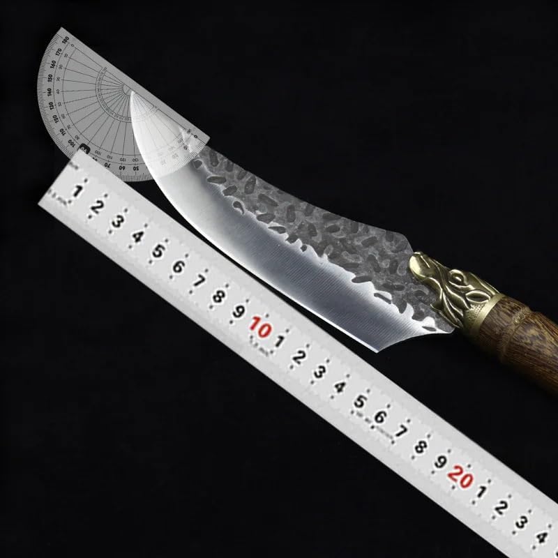 Meat Cleaver,Cleaver Knife 6 Inch Boning Knife Sharp Cleaver Paring Fish Longquan Kitchen Knife Copper Wolf Decor Wood Handle Handmade Forged Cooking Tools