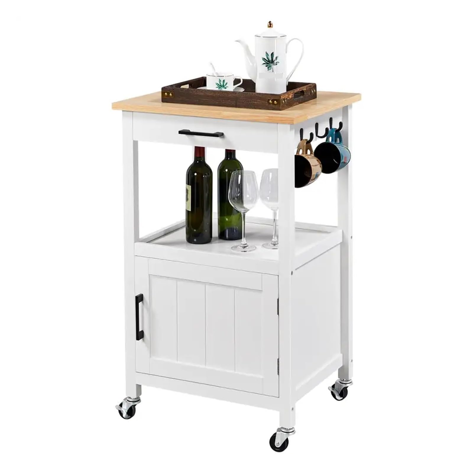 FZL02068LM Serving Trolleys Rolling Kitchen Island Cart, with Storage Cabinet,Moveable with Drawer Organization