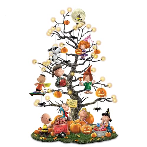 The Bradford Exchange Peanuts Halloween Tabletop Tree with Snoopy and Charlie Brown, Handcrafted Pumpkin Patch Decor, 13 Inch