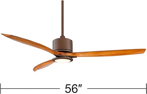 Miniatura 4 de Casa Vieja Ventilador de techo industrial rústico de 3 aspas para interiores y exteriores de 56 pulgadas con luz LED, control remoto de bronce