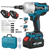 Brolteja Akku Schlagschrauber 800Nm,bürstenloser Schlagschrauber mit hohem Drehmoment, Bürstenloser mit 2 * 4000mAh Akkus, Akku 5 Sockel und Mutter Auto LKW Reifen Removal