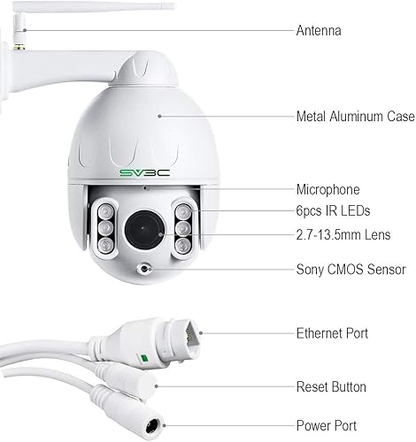 Miniatura 2 de SV3C Cámara de seguridad PTZ 1080P para exteriores, cámara WiFi ONVIF, cámara IP Camhi al aire libre con seguimiento automático, visión nocturna HD,