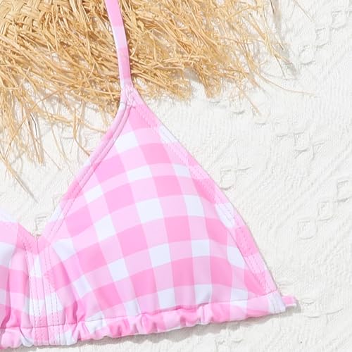 Girls 2 Piece Beach Bikinis Bathing Suits Cute Plaid Swimsuit Adjustable Straps Halte𝐫 Top Bikini Sets Swimwear3