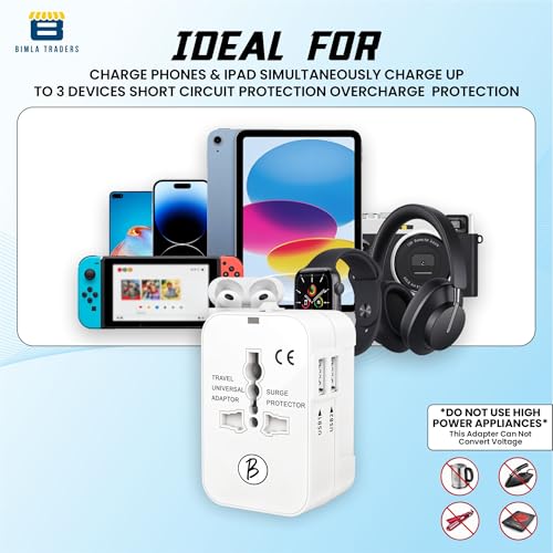 Image of Btag Universal Travel Adapter All-in-One Worldwide Plug Adapter, International with Dual USB Ports (2U - 1A), Multi-Country Power Outlet, Compact Adapter (100-240V)(White)