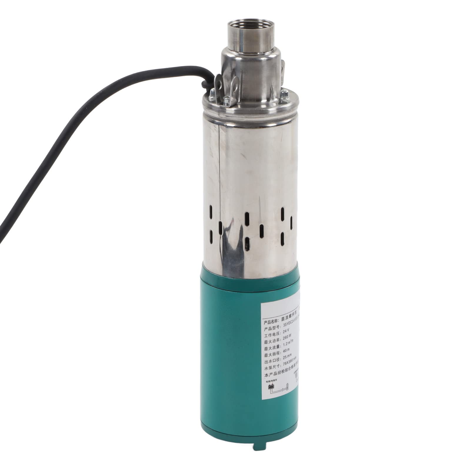 FTVOGUE Bomba Sumergible Solar Bomba de Pozo Profundo de Acero Inoxidable DC24V 260W Motor de Cobre con Cepillo 1.2m3 H 40m Elevación Salida de 25 Mm para Transferencia de Agua de Sumidero de Riego