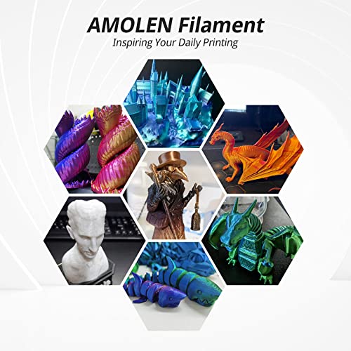 Image of AMOLEN Silk 3D Printer Filament Bundle - 1.75mm PLA Pack - Shiny 3D Printing Filament for Most FDM 3D Printers - Black, Purple, Silver Grey, Sapphire Blue - 200g x 4
