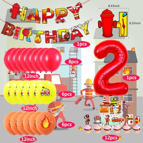 Image of Fire Truck Balloons Set for Kids,Party Decorations Kits 2 Year Olds Fire Truck Theme Birthday Party Supplies for Rescue Themed Decoration Firefighter Birthday Party Supplies