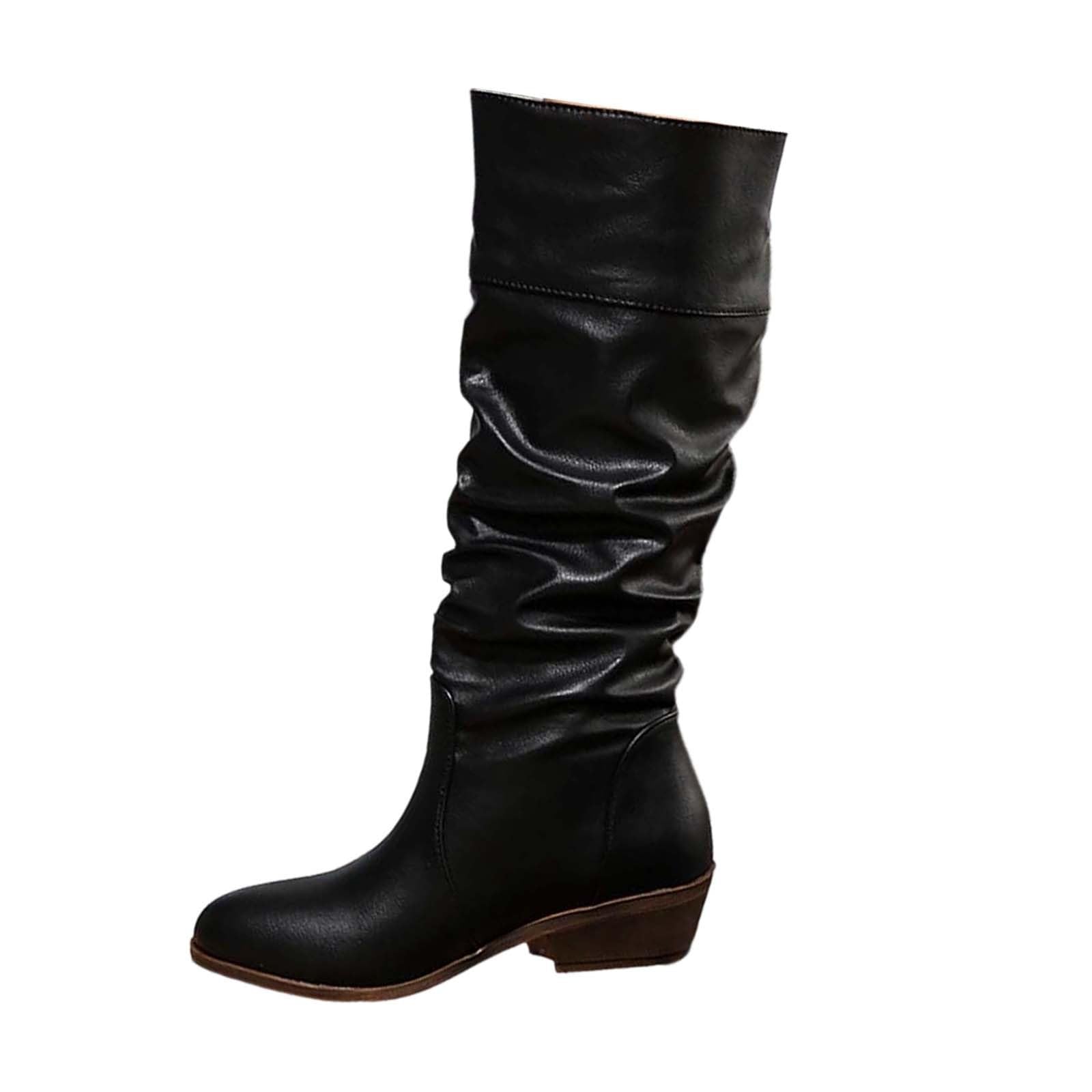 Botas por Encima de la Rodilla Botas de Media caña Moda, sin Cordones, con tacón Grueso, Ideales para el Invierno. Cómodas, cálidas, con Cordones, para un Look Casual y a la Intemperie.