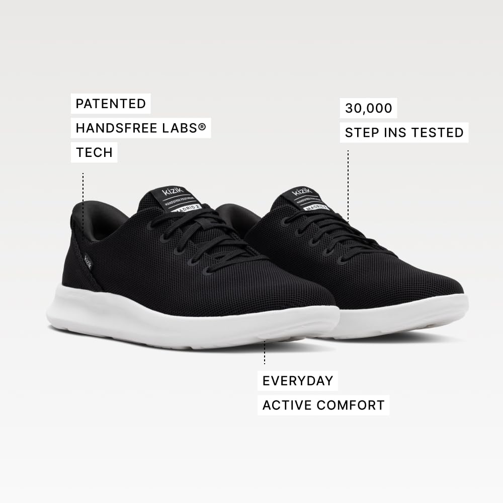 Kizik Madrid 2 - Zapatos sin cordones para mujer: cómodos todo el día para caminar, gimnasio o uso casual, puntera ancha disponible, deslizarse y destacar, manos libres