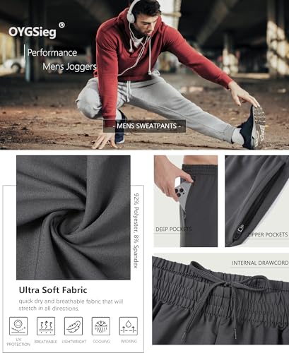 OYGSieg 4 Pack Mens Athletic Sweatpants with Zipper Pockets,Quick Dry Joggers for Men,Workout Casual Hiking Jogging Pants Men4