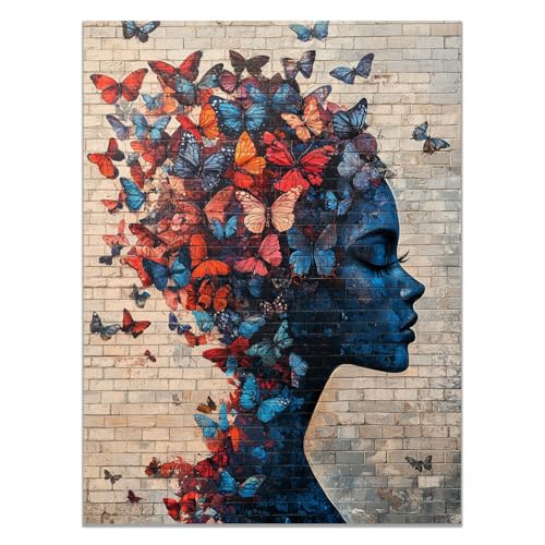 QUSAAOU Decoracion Modernos Contorno femenino mariposas multicolores ligereza visual Para Dormitorios Cuadro Decorativos Salon Lienzos Decorativo Pared Comedor Decoracion Pasillo -80x120cm1 Sin marco