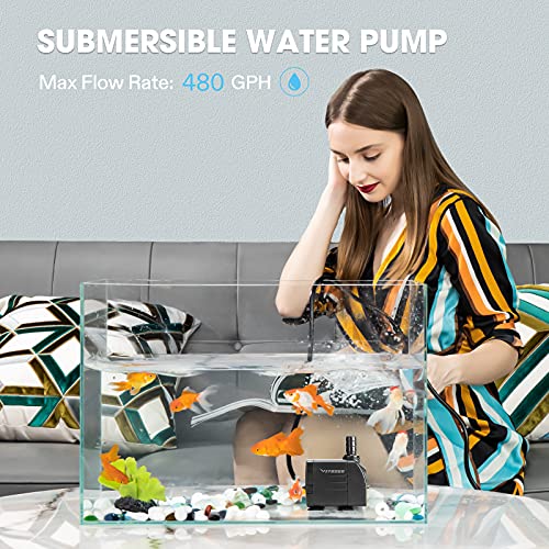 Vivosun 480Gph Submersible Pump(1800L/H, 25W), Ultra Quiet Water Pump With 7.2Ft High Lift, Fountain Pump With 5Ft Power Cord, 3 Nozzles For Fish Tank, Aquarium, Statuary, Hydroponics #TOP5