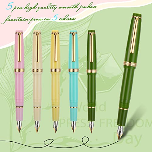 Colarr 5 Pcs Resin Fountain Pen Iridium Fine Nib Classic Pen With Converter Golden Clip Smooth Writing Pen For Home Office School Supplies, 5 Colors #TOP1