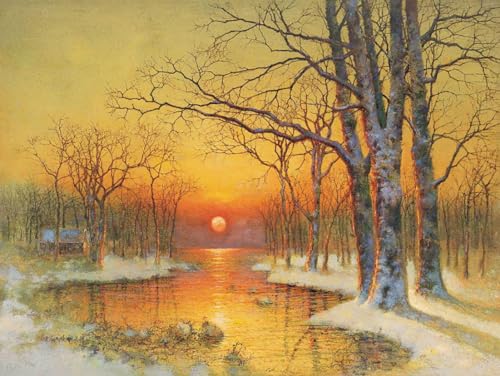 Toperfect 30 dipinti originali di paesaggi invernali su tela, dopo la neve pittura da parete natura, alberi da acqua decorazione per la stanza, fatto a mano arancione caldo tramonto decorazioni per la