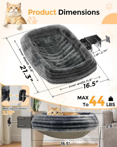 Image of JOY worker Cat Desk Bed, Clamp-on Leg 90 Upward Foldable Cat Hammock Perch