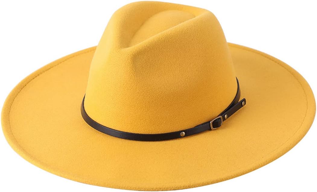 Niiyyjj Woolen Warm Wide Brim Fedora Hats Women Solid Color Felt Hat for Men Panama Yellow Hats