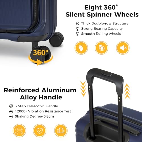 20“ Expandable Carry on Luggage Front Opening, 22x14x9 Airline Approved Hardshell Spinner Carry-on Suitcase with Wheels, TSA Lock, Lightweight Durable Travel Luggage (Dark Blue, 20 inch)4