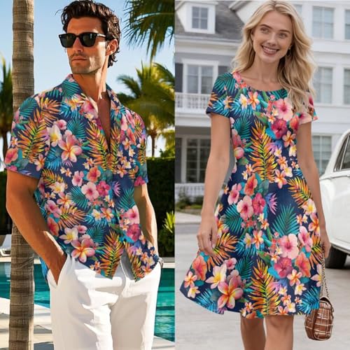 Image of AFPANQZ Couple Matching Outfit Casual Men's Button Down Shirt or Short Sleeve Summer Sundresses Dresses for Women 2026