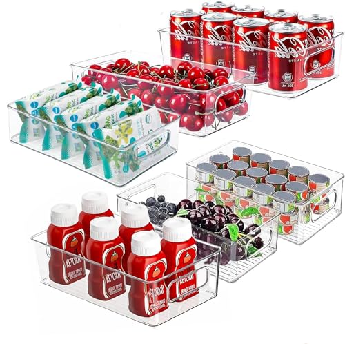Mkitnvy Rangement Frigo Transparent, Lot de 6 Organisateur Frigo, Empilable Organisateur Frigo pour Le Réfrigérateur, Cuisine, Armoires et Comptoirs (3 Tailles)