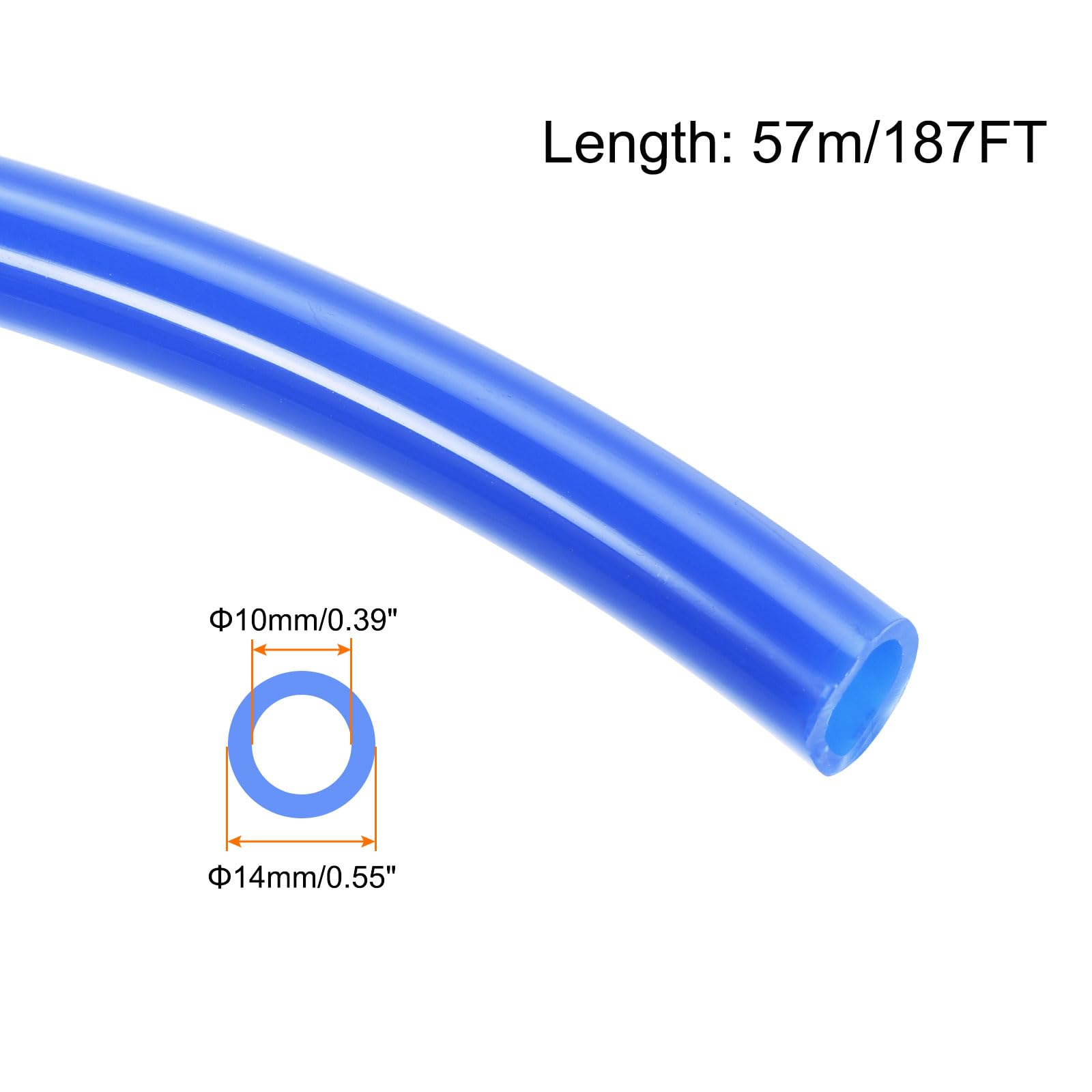 Tubo Neumático, Tubo Azul PU Poliuretano 14mm x 10mm, 187FT 57M, Manguera De Aire PU Para Compresor De Aire, Transferencia De Fluidos, Frenos De Aire