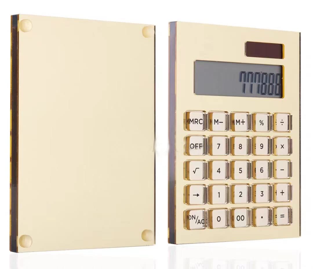 Kalkulator biurkowy, kalkulator standardowy, kalkulatory Ręcznie robiony Przezroczysty kalkulator akrylowy Podstawowy kalkulator słoneczny 12-cyfrowy wyświetlacz LCD, akcesoria do domowego biura (złot