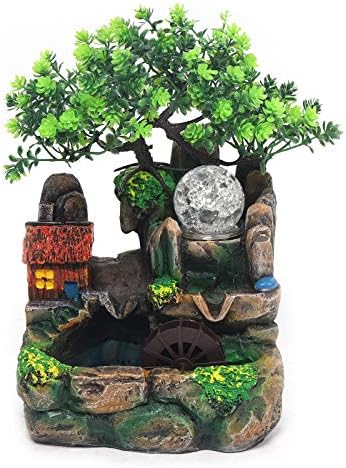 MINRS Fuente de interior con cascada, fuente de mesa con iluminac...