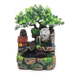 MINRS Zimmerbrunnen Wasserfall Tischbrunnen mit LED