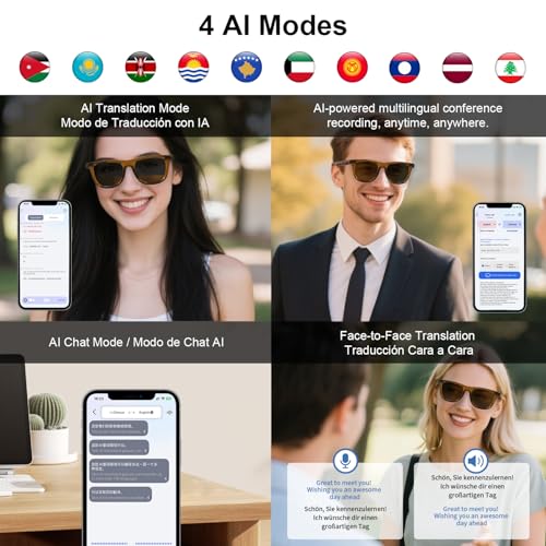 Image of AI Smart Glasses with Wear Detection Auto On /Off Outdoor Mode | Real-Time Translation Glasses in 165+ Languages, UV400 Polarized Bluetooth Smart Sunglasses for Traveling Relaxing, Unisex.
