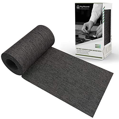Image of King Mountain Premium Linen Fabric Iron-on Repair Patch, Inside&Outside Fabric Repair Patch, 3 inchx60 inch with Backing Glue Linen Repair Decorative Patch kit (Linen-3 inchx60 inch, Dark Grey)