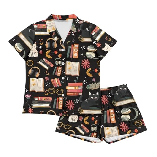Image of Renewold Women's Short Sleeve Pajama Set Button Down Sleepwear with Notch Collar Soft Lounge Top and Shorts with Pockets