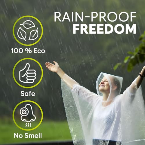Transparent Disposable Rain Ponchos for Adults – Compact Pack of 4, Convenient Emergency Ponchos with Hood for Hiking and Camping - Image 6