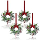 Small Christmas Wreaths 4Pcs, 10 Inch Mini Wreaths for Kitchen Cabinets, Christmas Door Wreath, Small Christmas Wreath for Fireplace Window Farmhouse Indoor Home Decorations