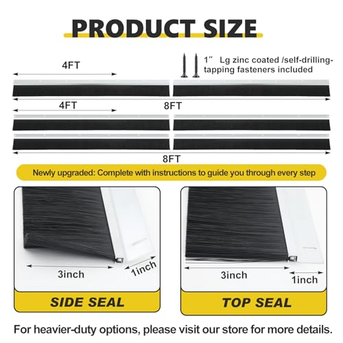 DoubleFill 8×8ft Garage Brush Seal Kit for Roll-up Doors 3" Standard Brush with Aluminum Track Weatherproof Door Bottom Seal for Commercial, Warehouse, Barn Sliding, Hangar, and Corrugated Doors by DoubleFill - Image 2