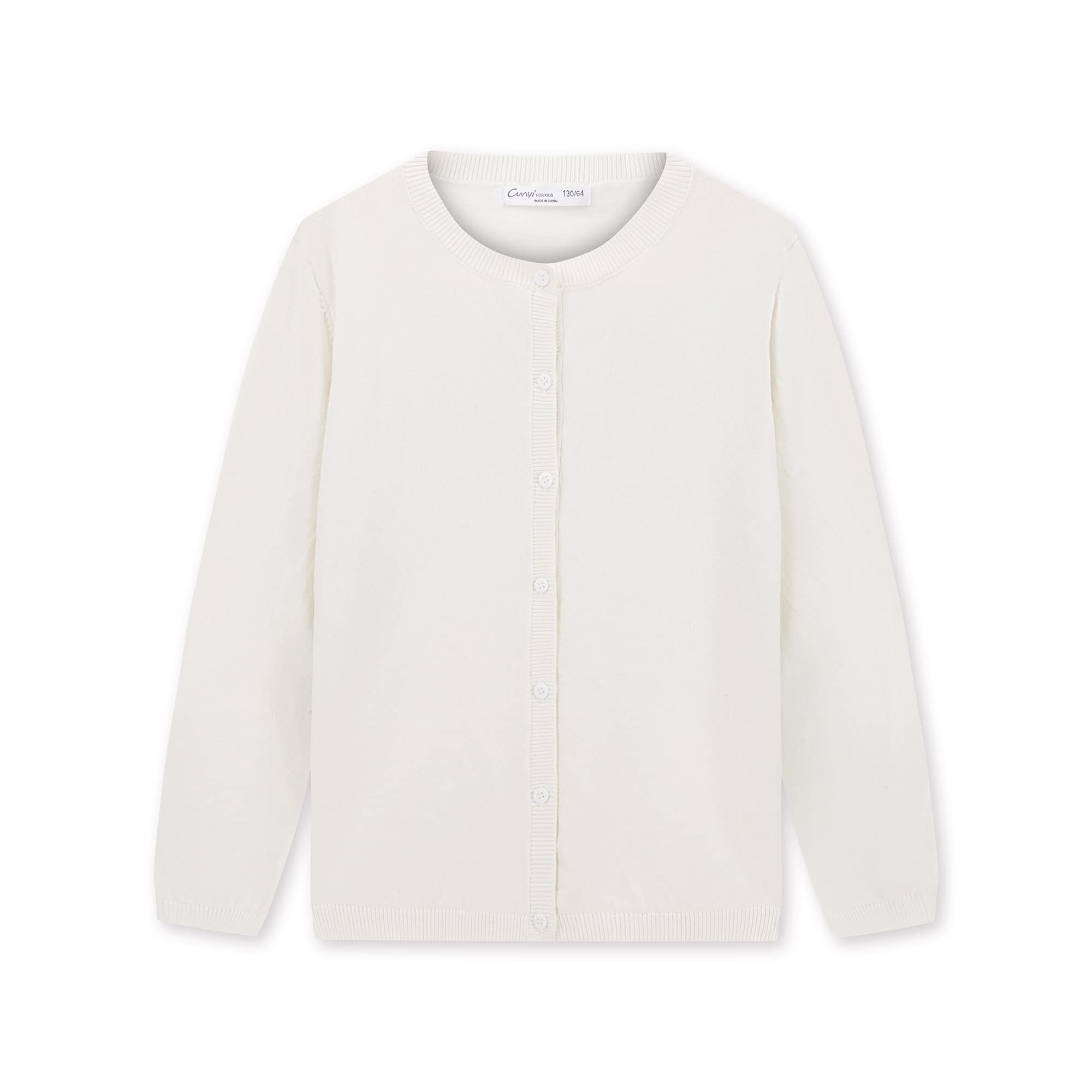 CUNYI Cárdigan para Niñas Rebeca de Punto Algodón Cuello Redondo Suéter Ligero con Botones Uniforme Escolar para Niña